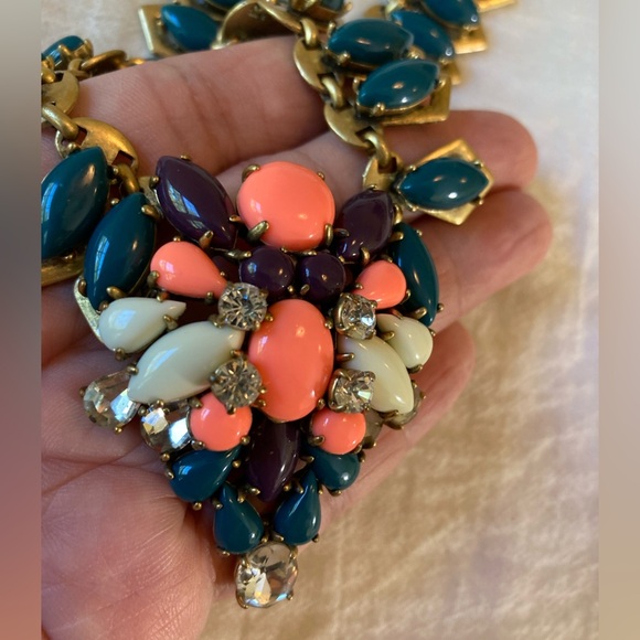 J. Crew Coral & Green Fall Colors Statement Bib Necklace - Picture 10 of 12